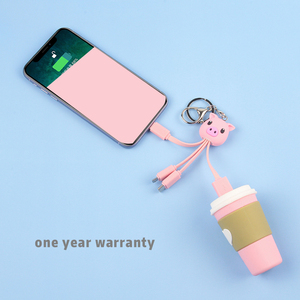 可爱的女孩粉色猪设计3合1充电电缆动物可爱原创3合1 Usb C型充电器电缆