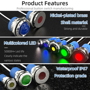 12V 24Vパネルメタルインジケーターライト防水6mm 8mm 10mm 12mm <span class=keywords><strong>14mm</strong></span>ニッケルメッキ真鍮レッドグリーンLEDシグナルランプ24AWGワイヤー