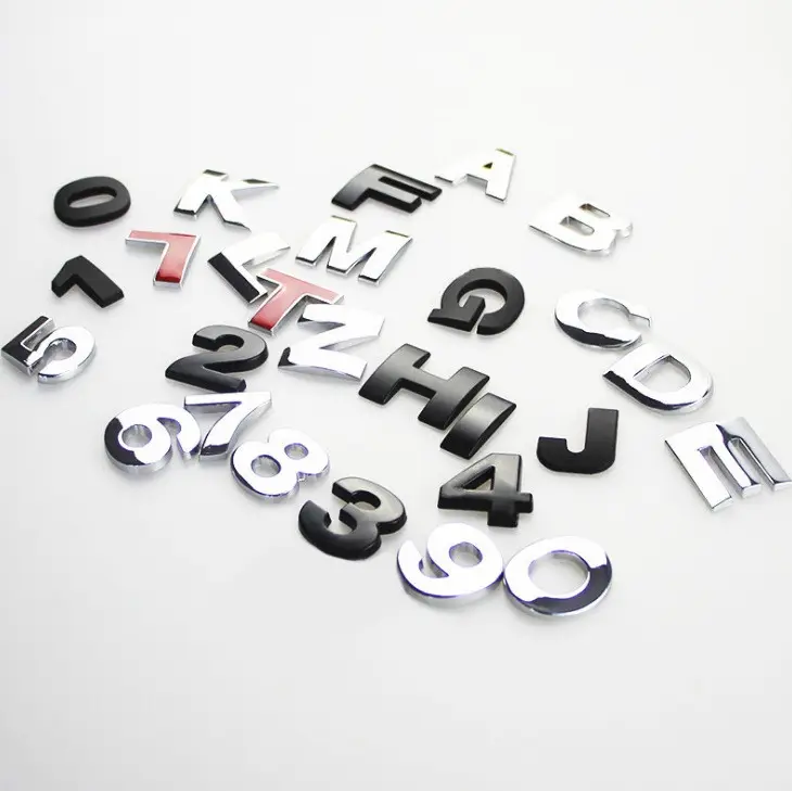 Letras de Metal 3D para manualidades, emblema del alfabeto, números, pegatinas cromadas para coche, accesorios de insignia Digital para motocicleta