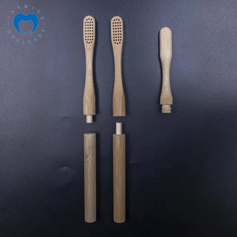 再利用交換可能なヘッド木製チャコール天然生分解性ロングハンドル大人の竹歯ブラシ
