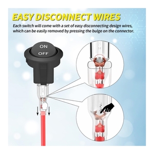 Su geçirmez 2 Pin SPST 6A/250V 10A/125V AC 20MM 12V DC kapalı geçiş anahtarı teller ile Mini yuvarlak Rocker anahtarı - Product Image 5