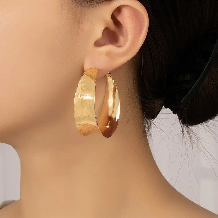Minimalist style new brushed metal earrings exaggerated three-dimensional geometric hoop earrings earrings party jewelry
