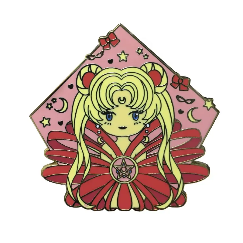 Pin de esmalte Mini Sailor Moon, personalizado, con embrague de goma, Pin de esmalte duro, acabado Cloisonne para prendas