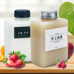 厂家价格12盎司350毫升塑料平瓶带螺旋盖丝网印刷表面设计果汁饮料直方形 - Product Image 4
