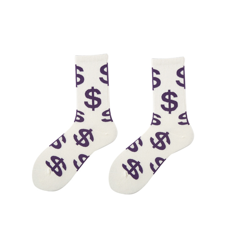 Wholesale Custom Designer Crew Cotton Winter Socks Dollar Pattern Socks Unisex