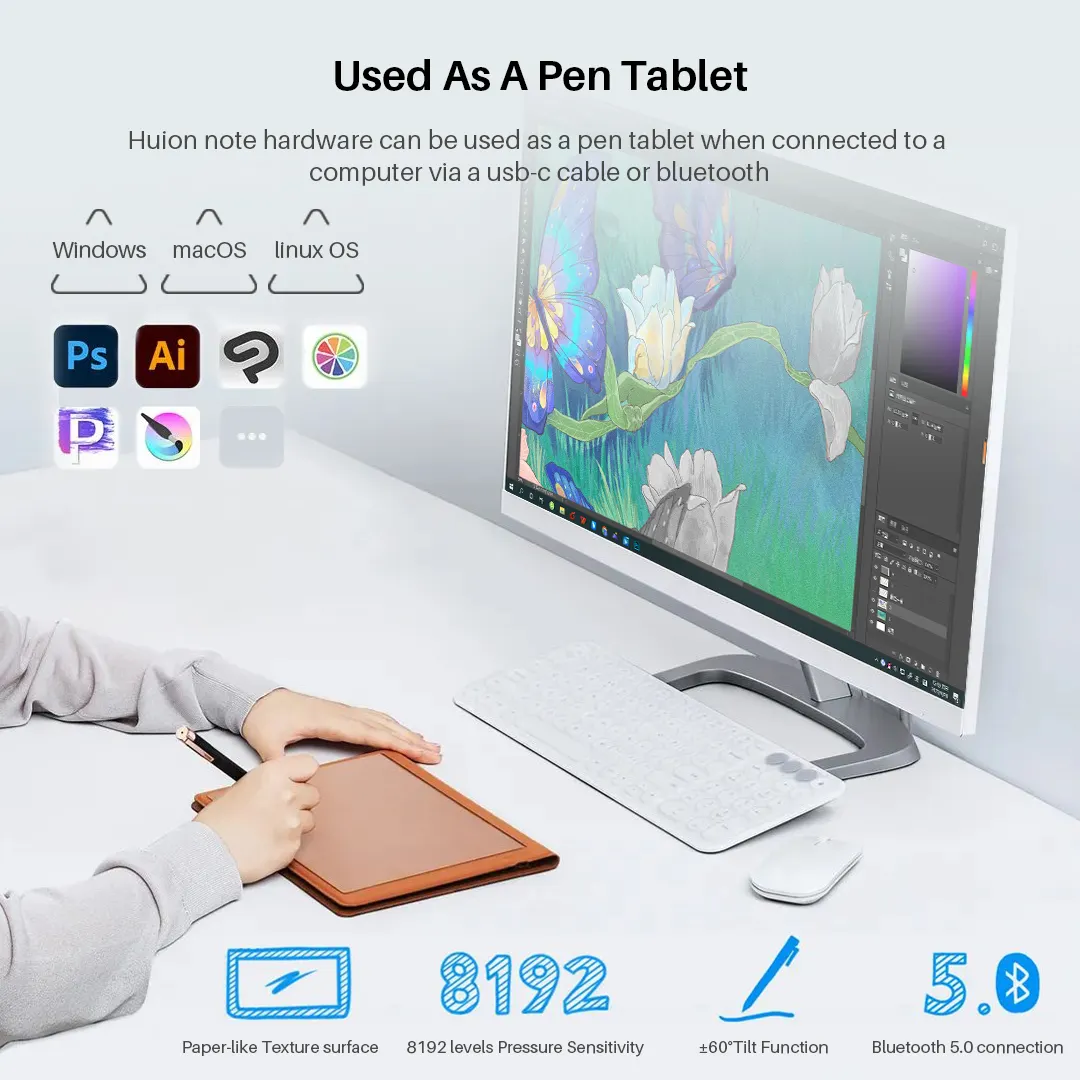 Huion Lưu Ý 2 Trong 1 Kỹ Thuật Số Thông Minh Máy Tính Xách Tay Vẽ Điện Tử Không Dây A5 Kích Thước E-Bằng Văn Bản Chữ Viết Tay Máy Tính Xách Tay X10