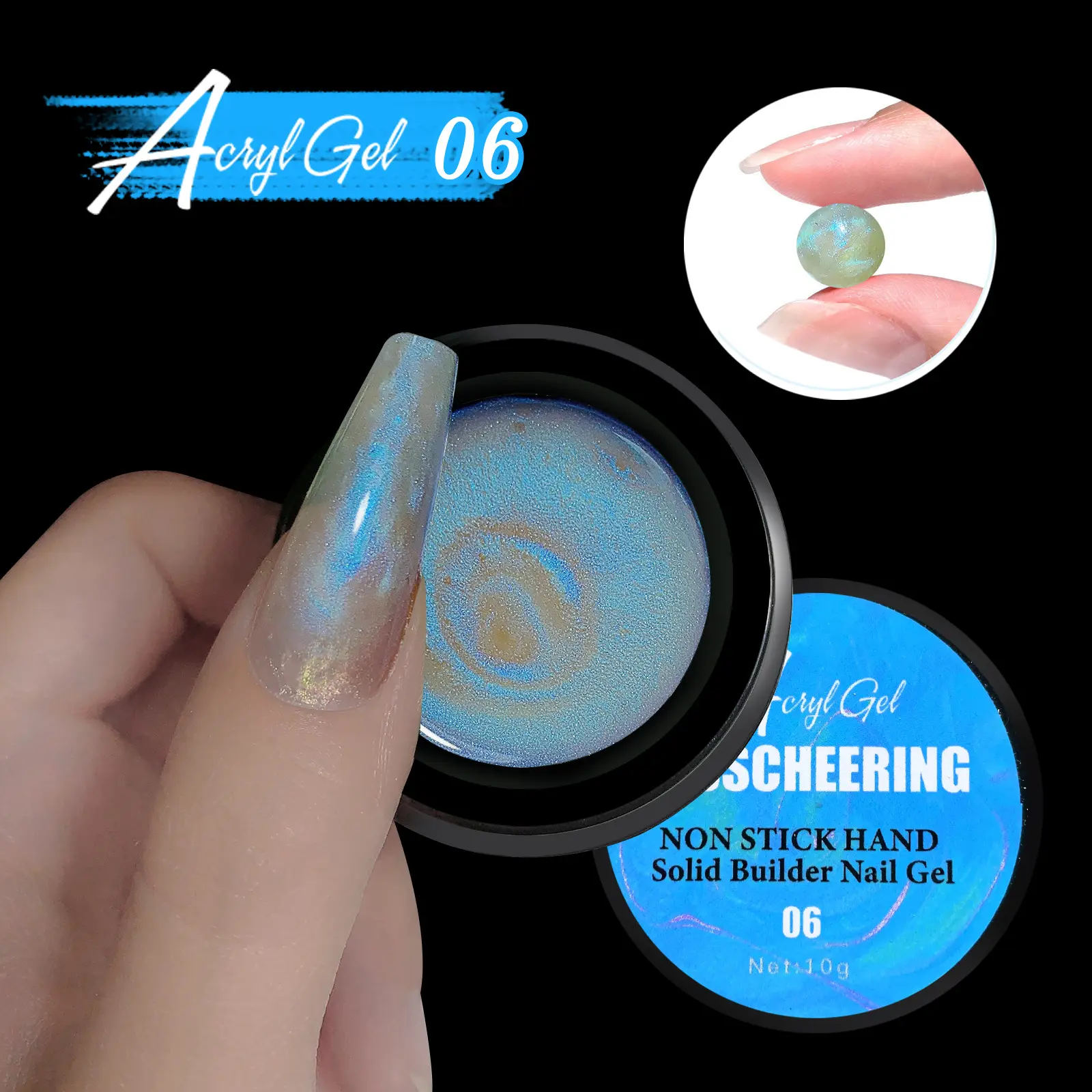 8 Farben Aurora-Effekt UV-Antihaft-Handverlängerungs-Nagel gel kleber festes Antihaft-Builder-Nagel gel