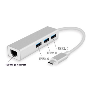 USB3.0 100M HUB in lega di alluminio Drive-Free scheda di rete Docking Station TYPE-C con RJ45 cablato Hub Computer USB C interfaccia Stock - Product Image 1