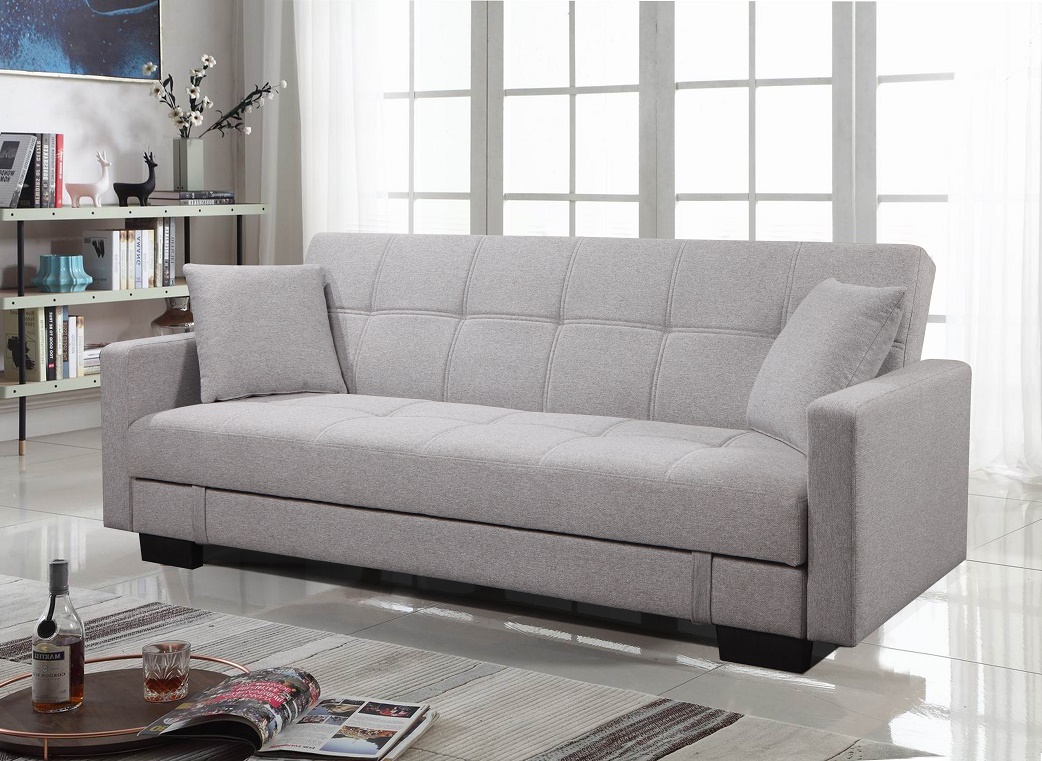 Comfortable blue color modern transformable fabric sofa bed folding futon with USB