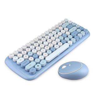 Popular nuevo diseño 84 llaves teclado inalámbrico Mouse Combos 2,4G inalámbrico ronda Punk Mini teclado y ratón para niña regalo