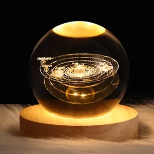 发光行星宇航员水晶球夜灯u盘电源保暖床头灯圣诞儿童礼品夜灯