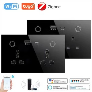 147mm 16A Tuya WiFi Smart Universal Type C <strong>USB</strong> Glass Panel Wall <strong>Socket</strong> 110V 220V 20W Smart Power Switches and <strong>Sockets</strong> - Product Image 4