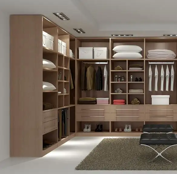 Estantes de apertura en forma de L para ropa, muebles de dormitorio, materiales de madera maciza, armarios RTA, gran oferta