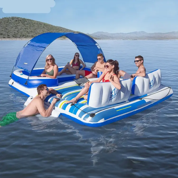 Su drenaj 6-8 kişi salon sandalye okyanus parkı için ada şamandıra için yeni şişme su parti yatak tekne