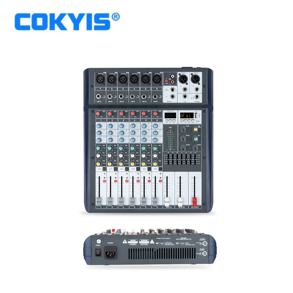 קונסולת מיקסינג 6 ערוצים של COKYIS עם מיקסר EQ בלוטות' USB למעקב בזמן אמת באולפני מופעים במה