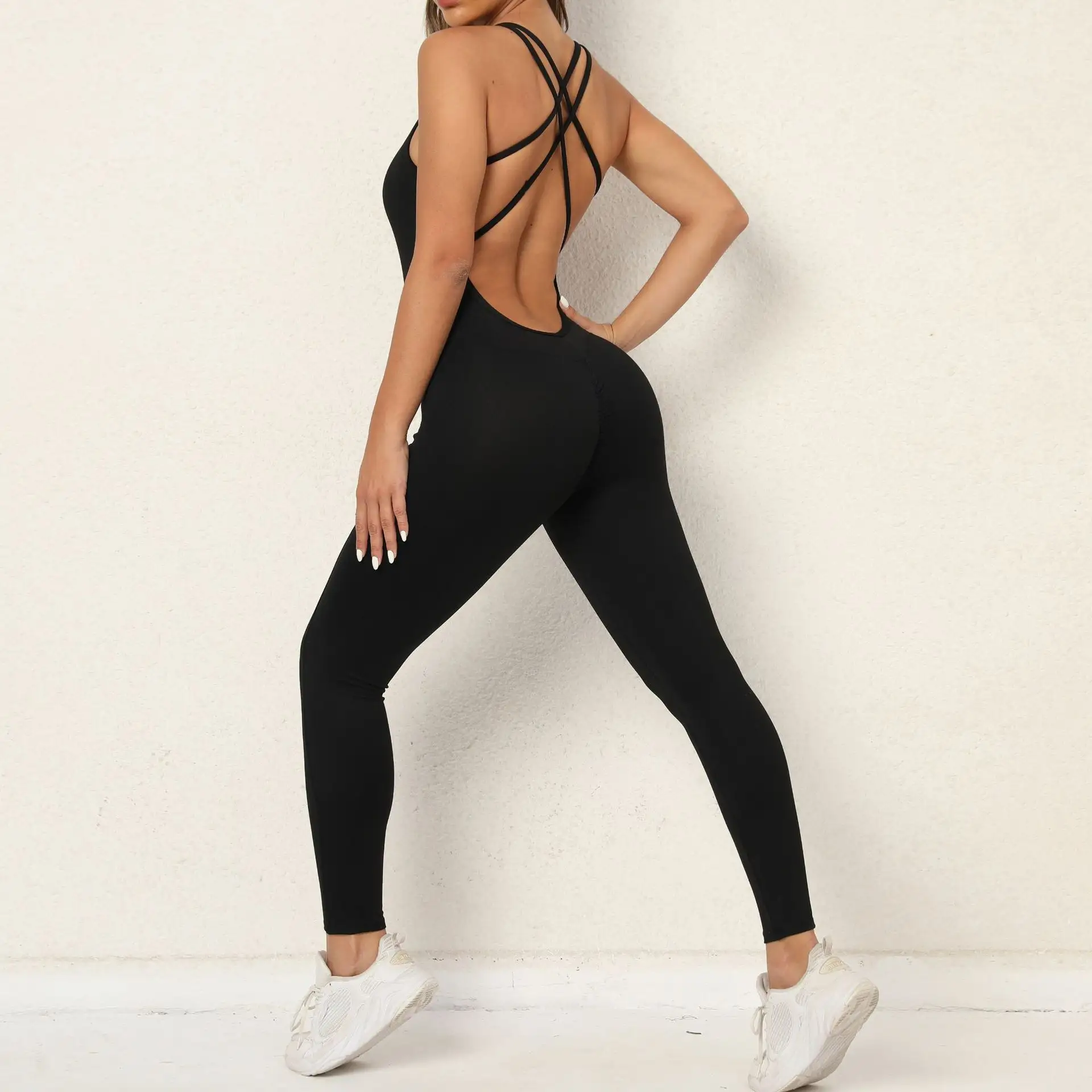 2024 Novas Mulheres One Piece Yoga Jumpsuit Fitness Sportswear para Correr e Trabalhar Feito de Spandex e Algodão Padrão Sólido