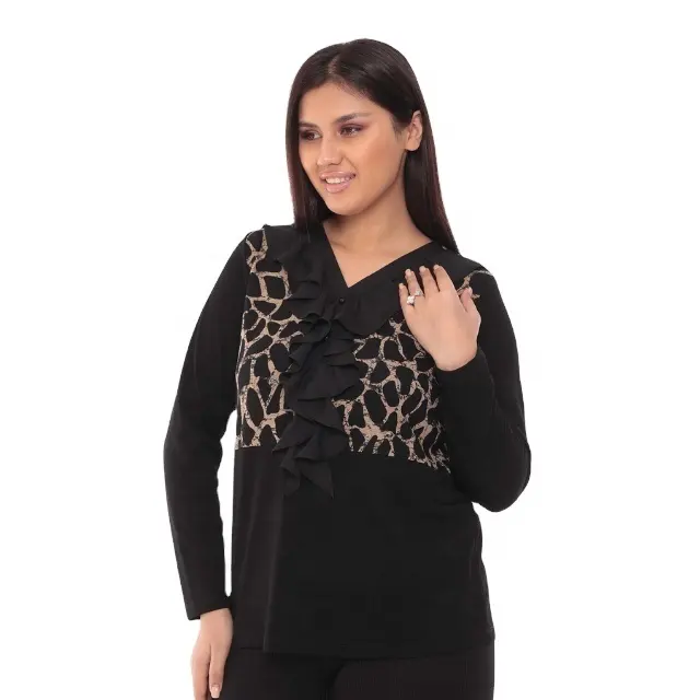 Kadın bluz yeni stil yüksek kalite sormak fiyat kadınlar zarif ofis bayanlar giymek artı boyutu siyah gömlek toptan üreticisi