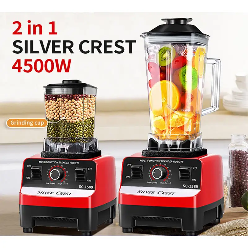 Heavy duty suco frutas mixeur 4500w prata crista sc 1589 2 em 1 fresco juicer misturador smoothie liquidificador máquina