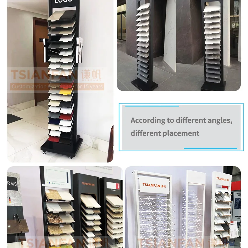 Cheap Custom Floor Standing Tower Tiles Display Rack Marble Mosaic Quartz Sample Shelf Wooden Flooring Stone Displays Stand