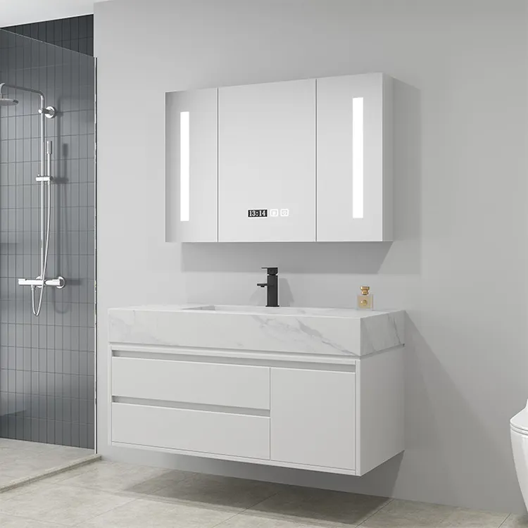 Mueble de baño impermeable con montaje en pared, pequeño, blanco, flotante, de almacenamiento, con lavabo