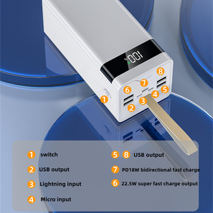 Real Fast Charging 22.5W PD <strong>QC3.0</strong> Large Capacity 5 <strong>Output</strong> 3 <strong>Input</strong> LED Portable Charger Powerbank 60000 Mah <strong>Power</strong> <strong>Bank</strong> - Product Image 2