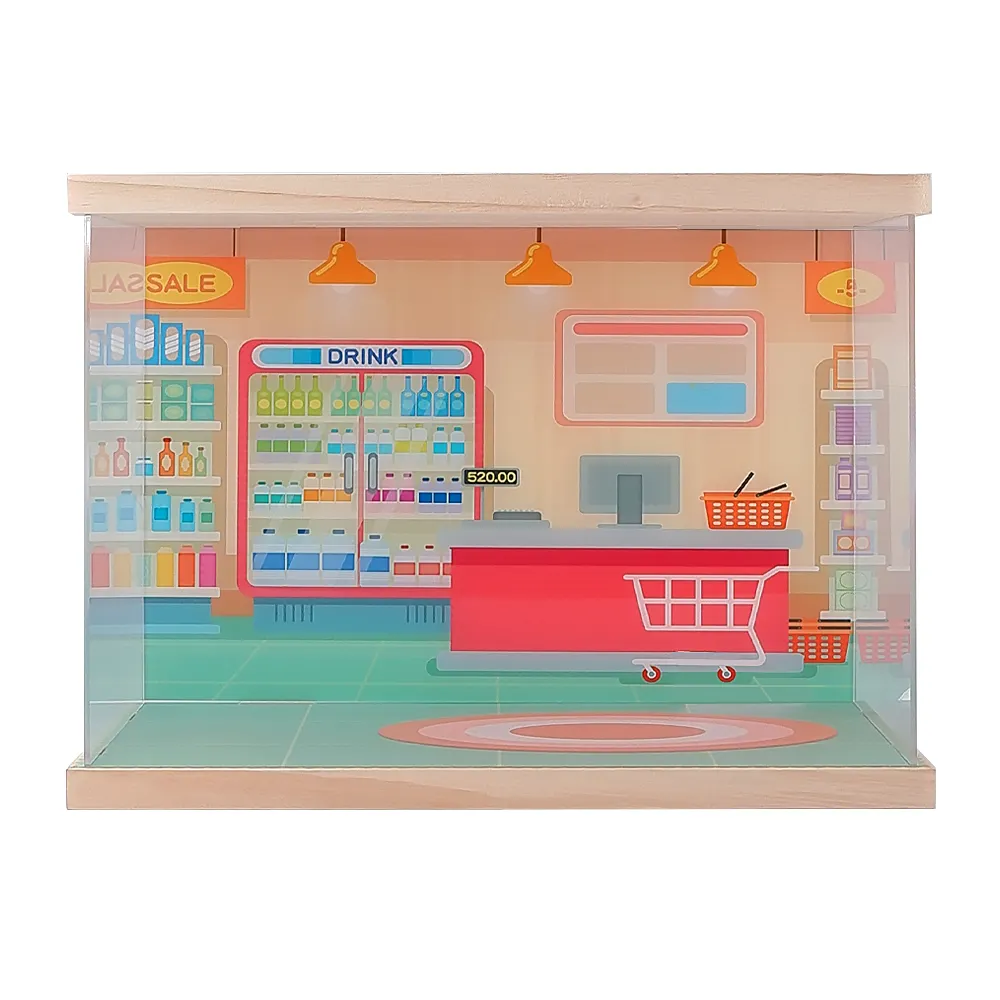 Bubble Mart blind box hand puppet storage display box with lights model dust cover transparent acrylic solid wood display stand