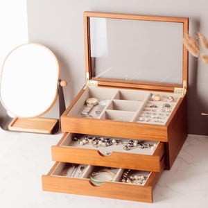 Бестселлер, изысканная большая емкость, 3 ящика, раздвижные ювелирные изделия, деревянный ящик для хранения прямоугольной формы - Product Image 5