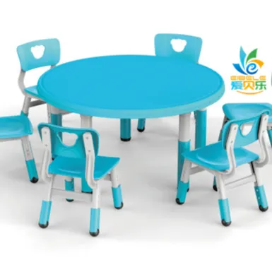 Table d'étude ronde et chaise en plastique pour enfants, ensemble de meubles de couleur bleue, en vente, offre spéciale,