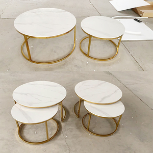 Home Luxury Round Gold Coffee <strong>Table</strong> Marble Living Room Modern Ceramic <strong>Nesting</strong> <strong>Table</strong> Set 2 Sturdy Metal Legs Circle <strong>End</strong> <strong>Table</strong> - Product Image 2