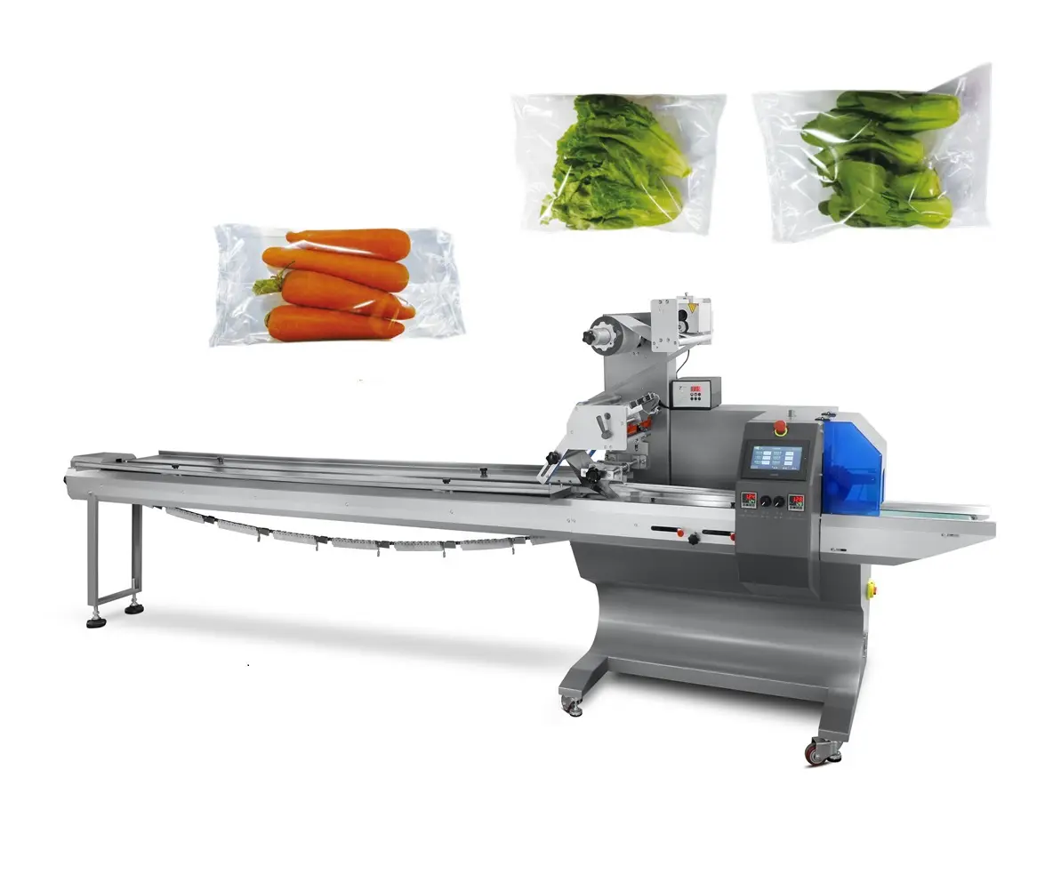 ताजी सब्जियों के लिए प्रवाह स्वचालित नाइट्रोजन पैकिंग मशीनें, आम तकिया रैपिंग पैकेजिंग मशीन