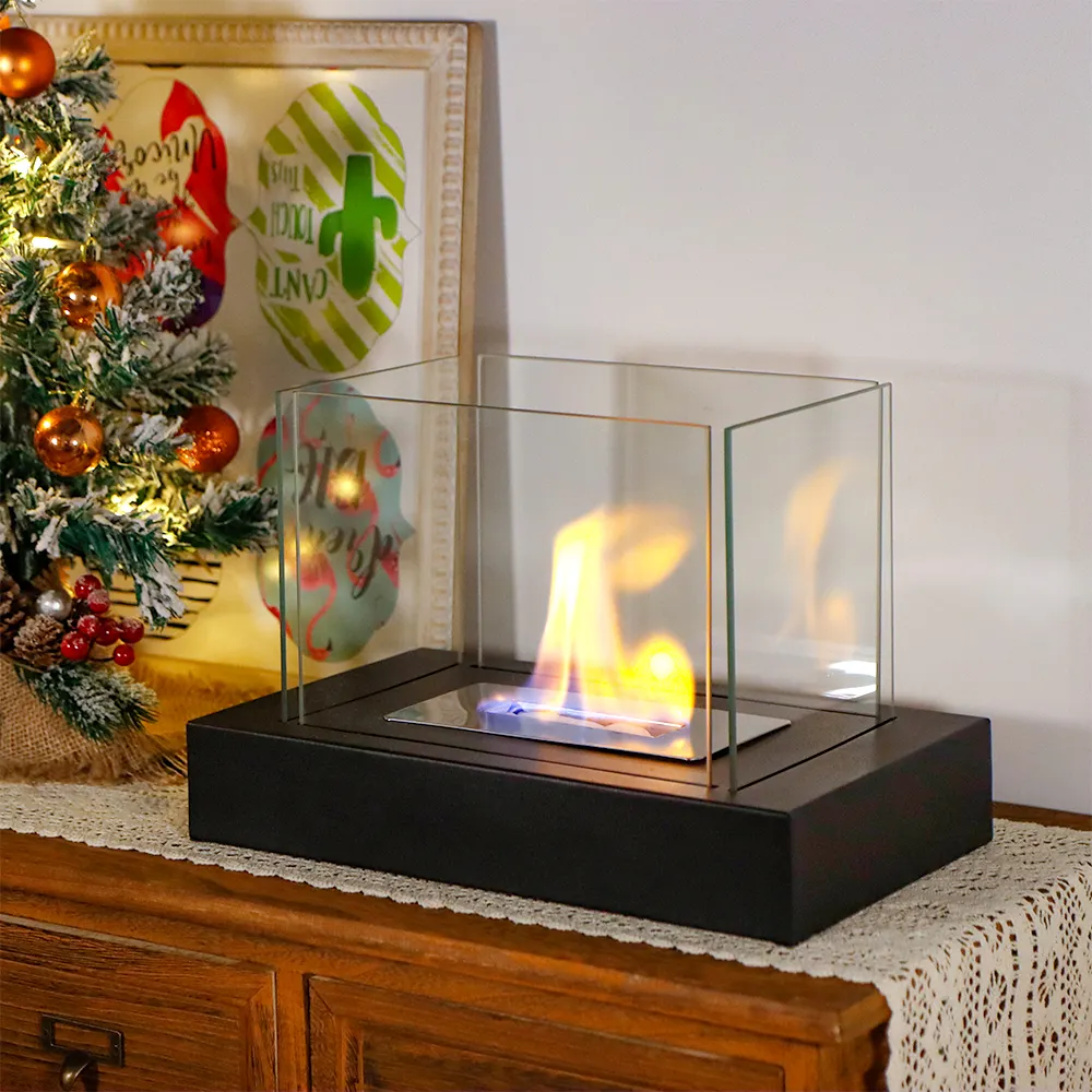 مدفأة طاولة معدنية مستطيلة الشكل لعيد الميلاد بتصميم كلاسيكي طاولة قهوة بار ديكور مدفأة صغيرة