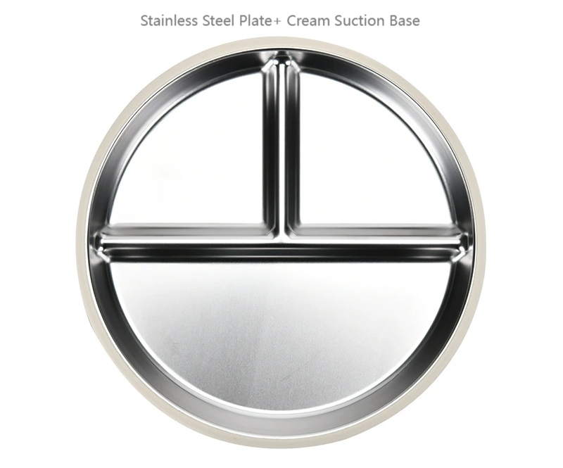 Plaque ronde divisée en acier inoxydable avec base d'aspiration de crème