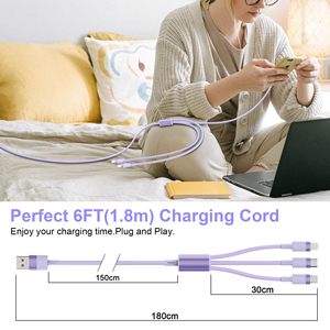TKT快速充电器适配器线3合1多USB充电电缆类型-C微型USB，适用于兼容计算机智能的闪电端口 - Product Image 4