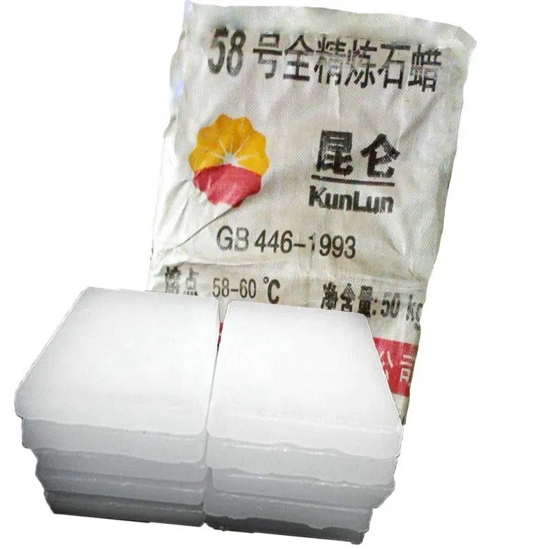 China Kunlun Marke Großhandelspreis günstiger Preis Kunlun vollständig raffiniert halbraffiniert für Kerze 52 54 56 58 60 62 64 Paraffinwachs