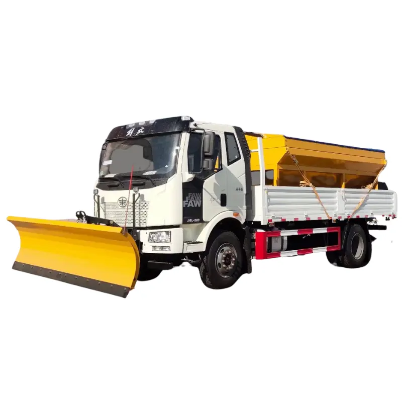 Chinese FAW truck mounted snow removal machine new designed 6 wheels 8cbm snow-melt spreading truck snow shovel truck