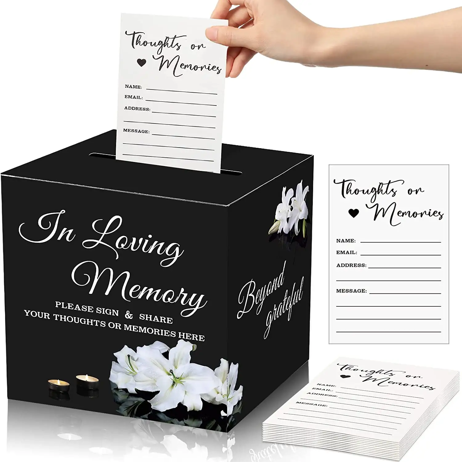 Alta Qualidade 50 Pcs Lily Compartilhar um Cartão de Memória com Celebração da Vida Box Funeral Advice Cards Holder Box Printing