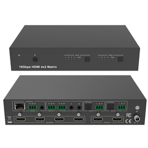 18G HDMI Video Switcher mit 4 HDMI-Eingängen und 2 skalieren den HDMI-Ausgängen De-Embedded Audio als Analog L R und Optical TosLink