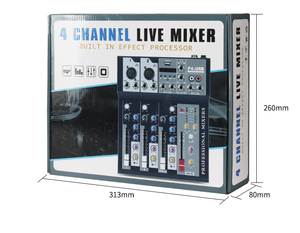 China Fábrica OEM Atacado Pequeno Mini Analógico 4 Canais Digital Console Mixer De Áudio com Bluetooth e USB