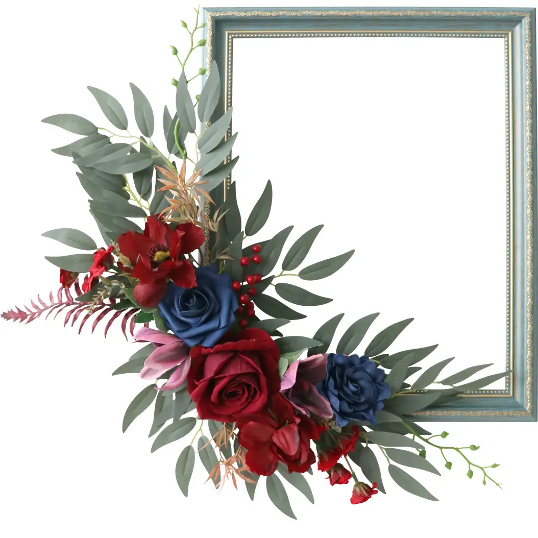 실크 로즈 웨딩 아치 56*30cm 인공 직물 꽃 와인과 샴페인 컬러 사진 프레임 가정용 장식