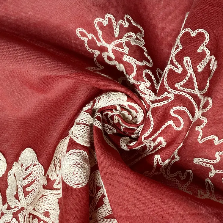 Tela de césped de algodón para mujeres y niños, tejido con patrón de flores, cadena, bordado