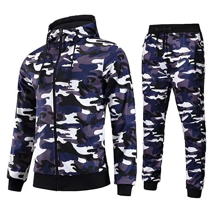 Chaqueta deportiva de alta calidad con cremallera para hombre, chándal de camuflaje para correr, trajes de chándal para el sudor