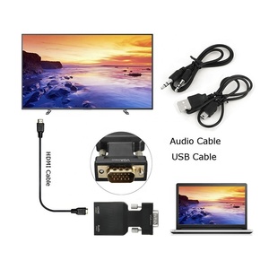 Convertor <strong>VGA</strong> <strong>Input</strong> <strong>to</strong> HDMI <strong>Output</strong> Adapter Adaptor With Micro USB Power Audio Cable Converter - Black