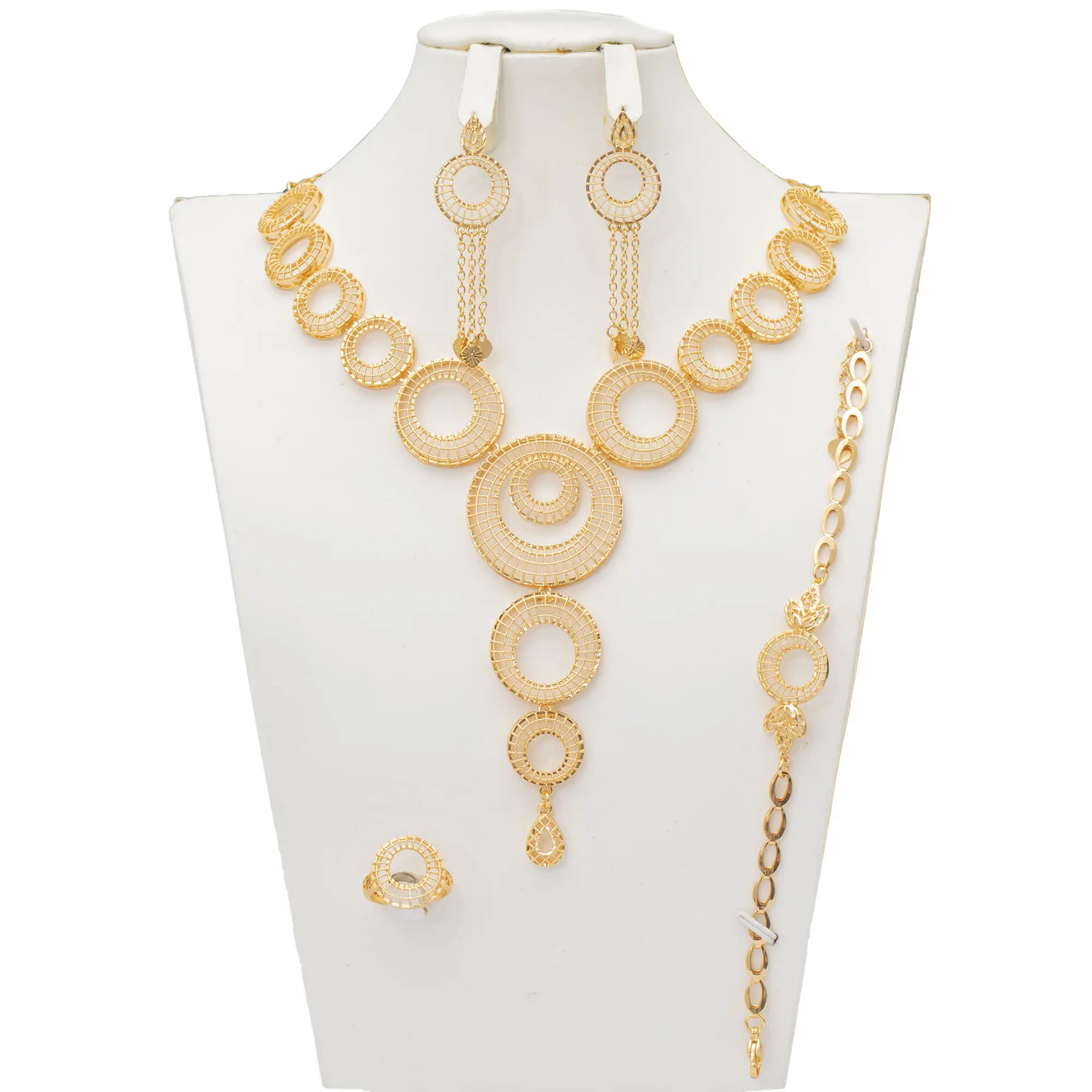 Venta al por mayor joyería turca conjunto de joyería de lujo chapado en oro collar en forma de corazón para las mujeres joyería