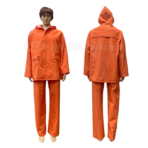 ชุดเสื้อกันฝนโพลีเอสเตอร์ PVC สีเหลืองกันน้ำมองเห็นได้ชัดเจนชุดเสื้อแจ็กเก็ตกางเกงสำหรับวันฝนตก - Product Image 1