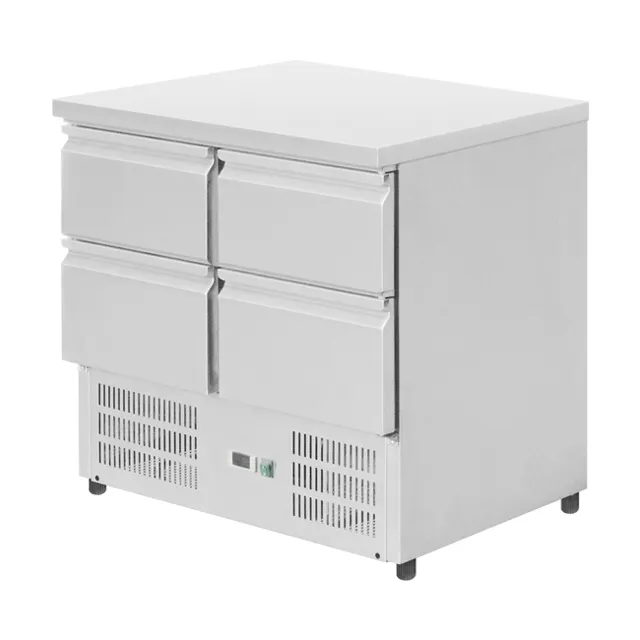 Equipamento De Refrigeração Chiller De Mesa De Preparação De Pizza Comercial Mesa De Aço Inoxidável Barra De Salada Geladeira Com Quatro Gavetas