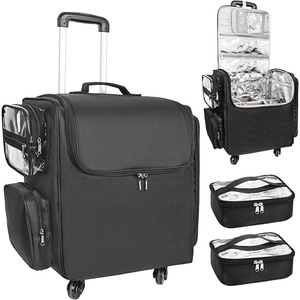 Nylon mỹ phẩm Trường hợp với bánh xe, trang điểm Xe đẩy Trường hợp với túi bên trong, Chuyên Nghiệp trang điểm nghệ sĩ Xe đẩy trường hợp - Product Image 1