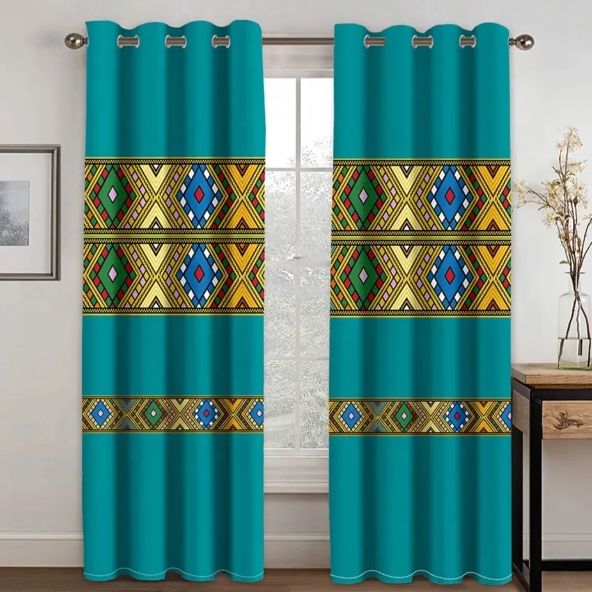 New Cross Pattern Bedroom Polyester Blackout 3D Printed Curtains, Top Grommet Window Curtain for Living Room