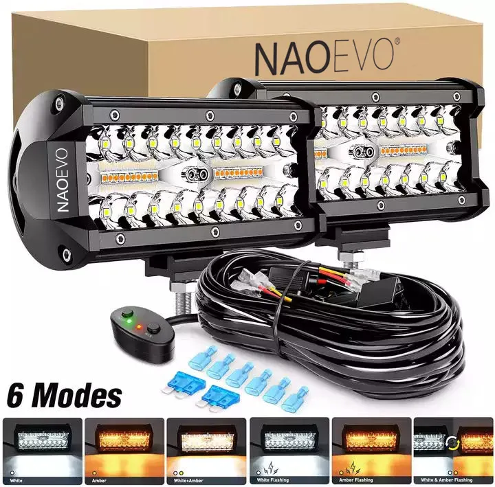 NAO 고성능 7 인치 듀얼 컬러 화이트 옐로우 Led 작업 빛 12V 24V 백업 트럭 오프로드 안개 램프 큐브 스팟 빔 Led 바 자동차