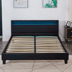 Toptan fabrika doğrudan çift boyutu yatak taban platformu ahşap döşemeli PU deri karyola iskeleti ile RGB LED - Product Image 4