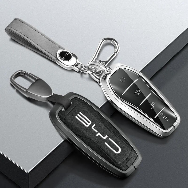 Desain baru penutup kunci mobil untuk BYD Atto 3 Han EV Dolphin Byd Song Plus EV 4 tombol Aksesori logam jarak jauh tempat tanpa kunci